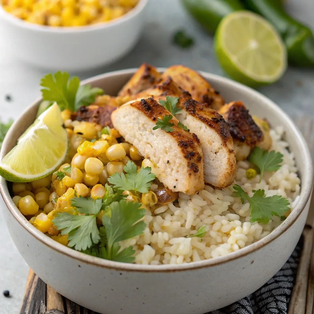 street corn chicken rice bowl